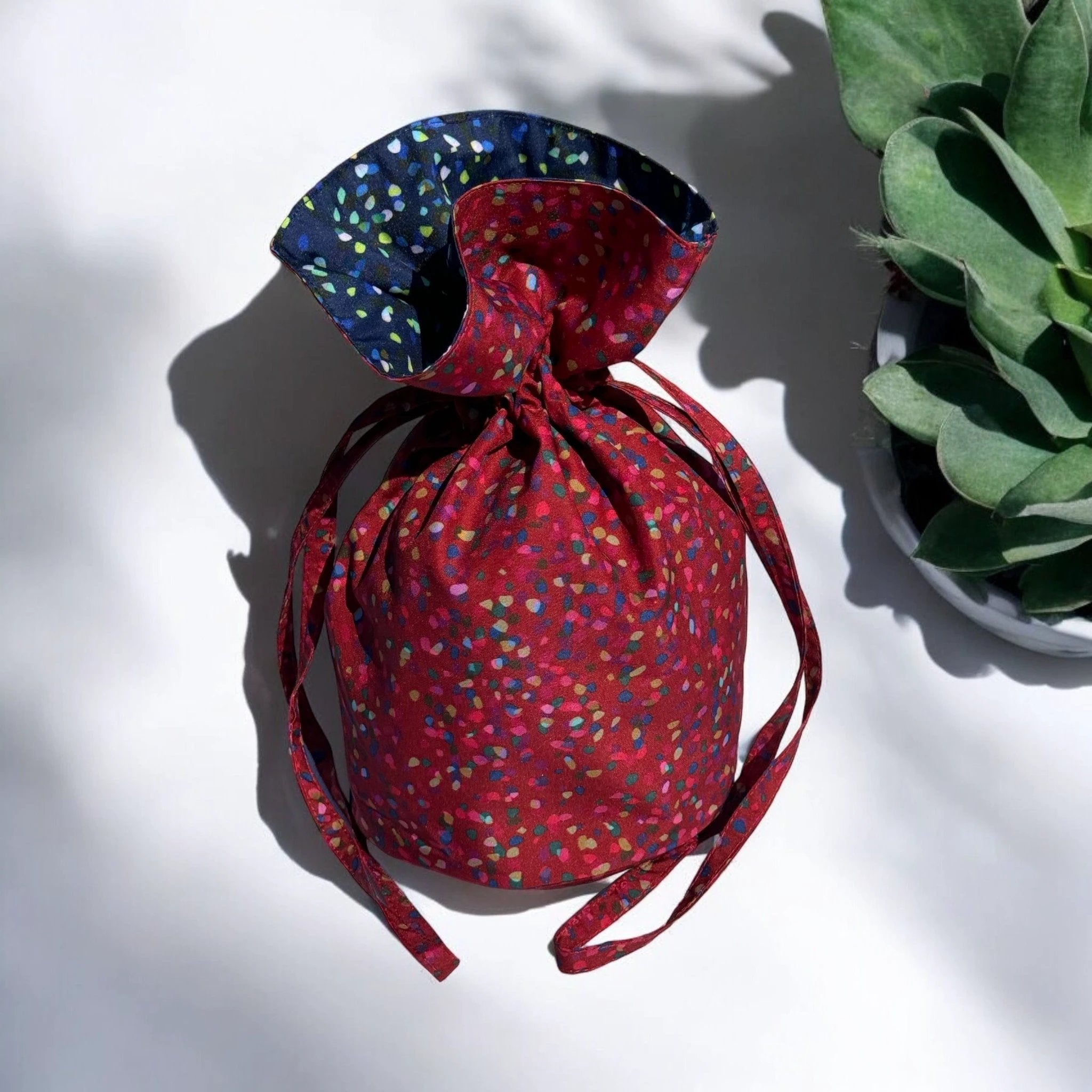 Medium Reusable Fabric Gift Bag | Blue & Red Confetti by Shiki Wrap