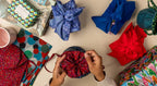 Medium Reusable Fabric Gift Bag | Blue & Red Confetti by Shiki Wrap
