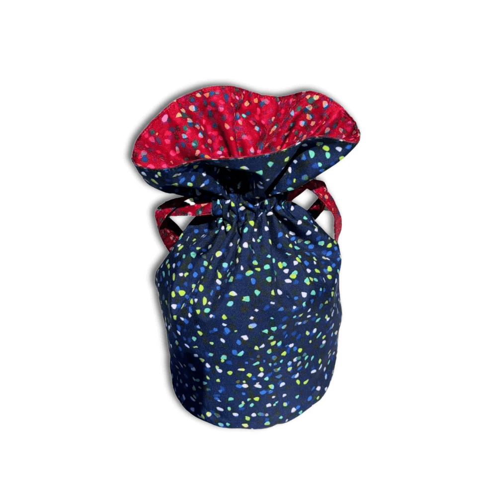 Medium Reusable Fabric Gift Bag | Blue & Red Confetti by Shiki Wrap