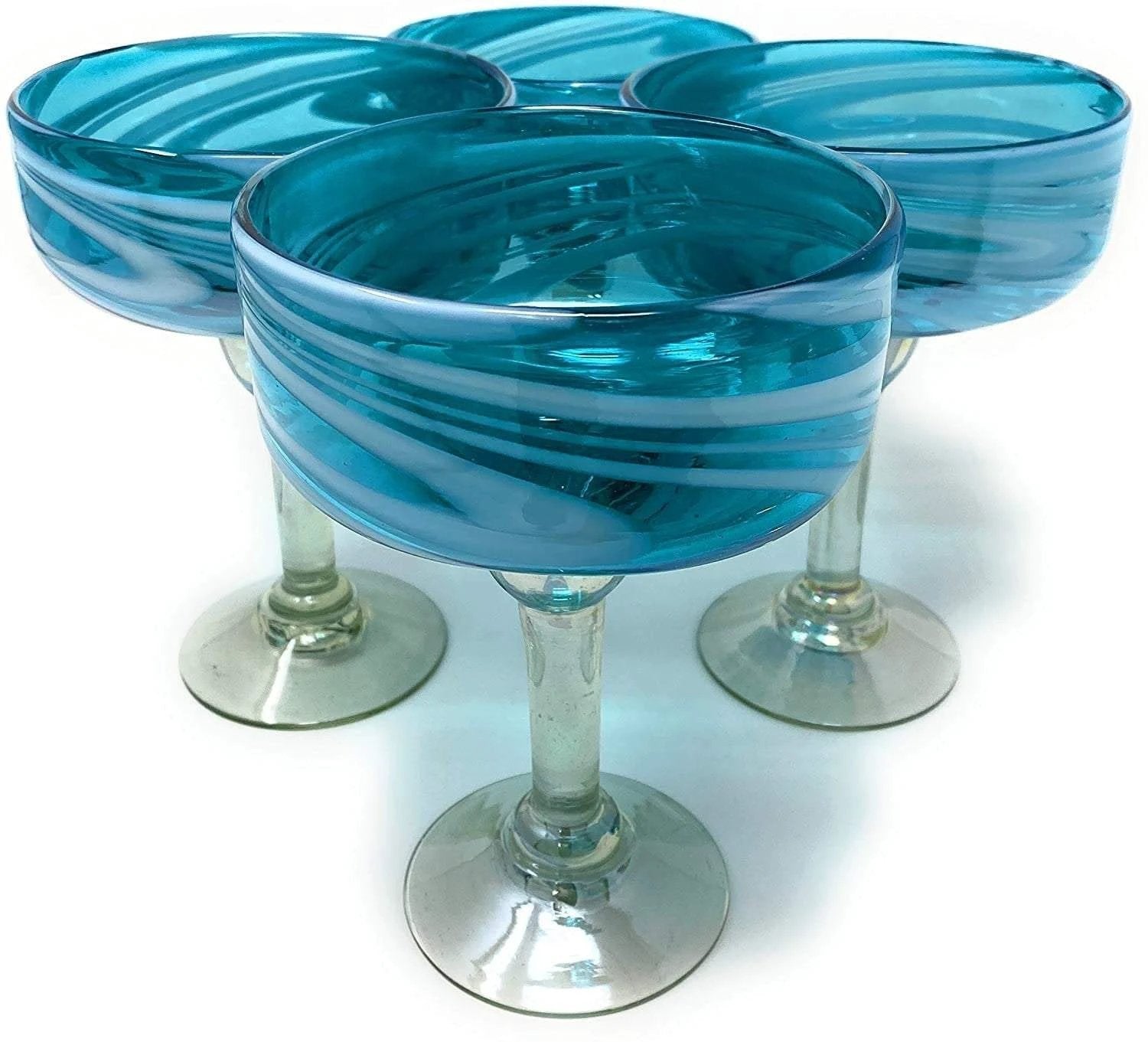 Aqua Swirl Design Margarita Glasses- Set of 4 (16 oz each) by Dos Sueños