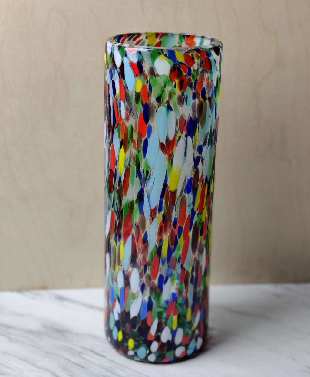 Mexican Hand Blown Glass Vase (11.5" x 4") – Confetti Carmen Colorful Flower Vase by Dos Sueños