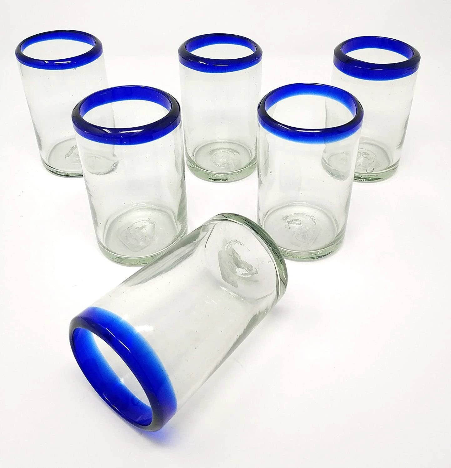 Cobalt Blue Rim Juice Glasses - Set of 6 (8 oz each) by Dos Sueños