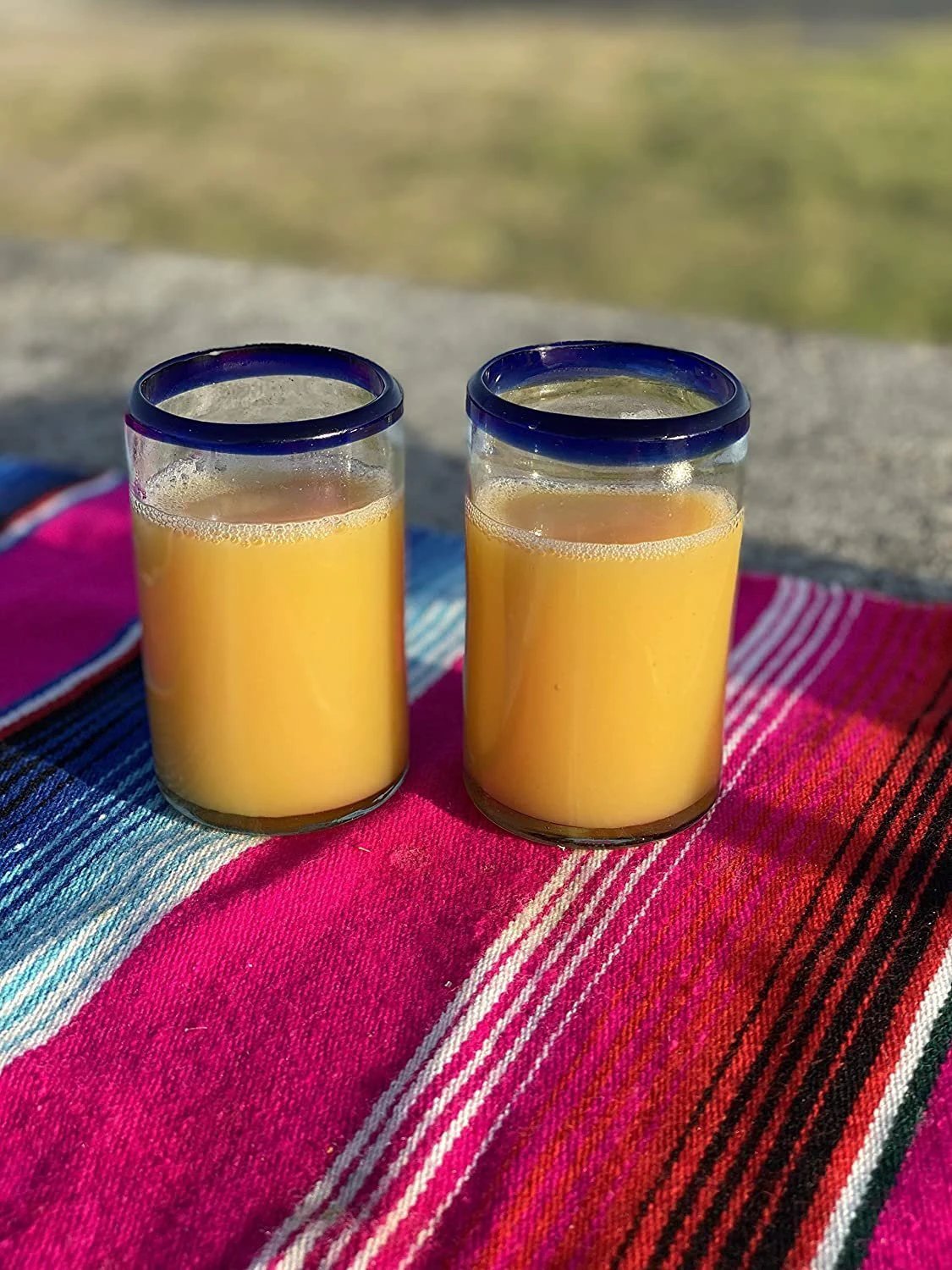 Cobalt Blue Rim Juice Glasses - Set of 6 (8 oz each) by Dos Sueños