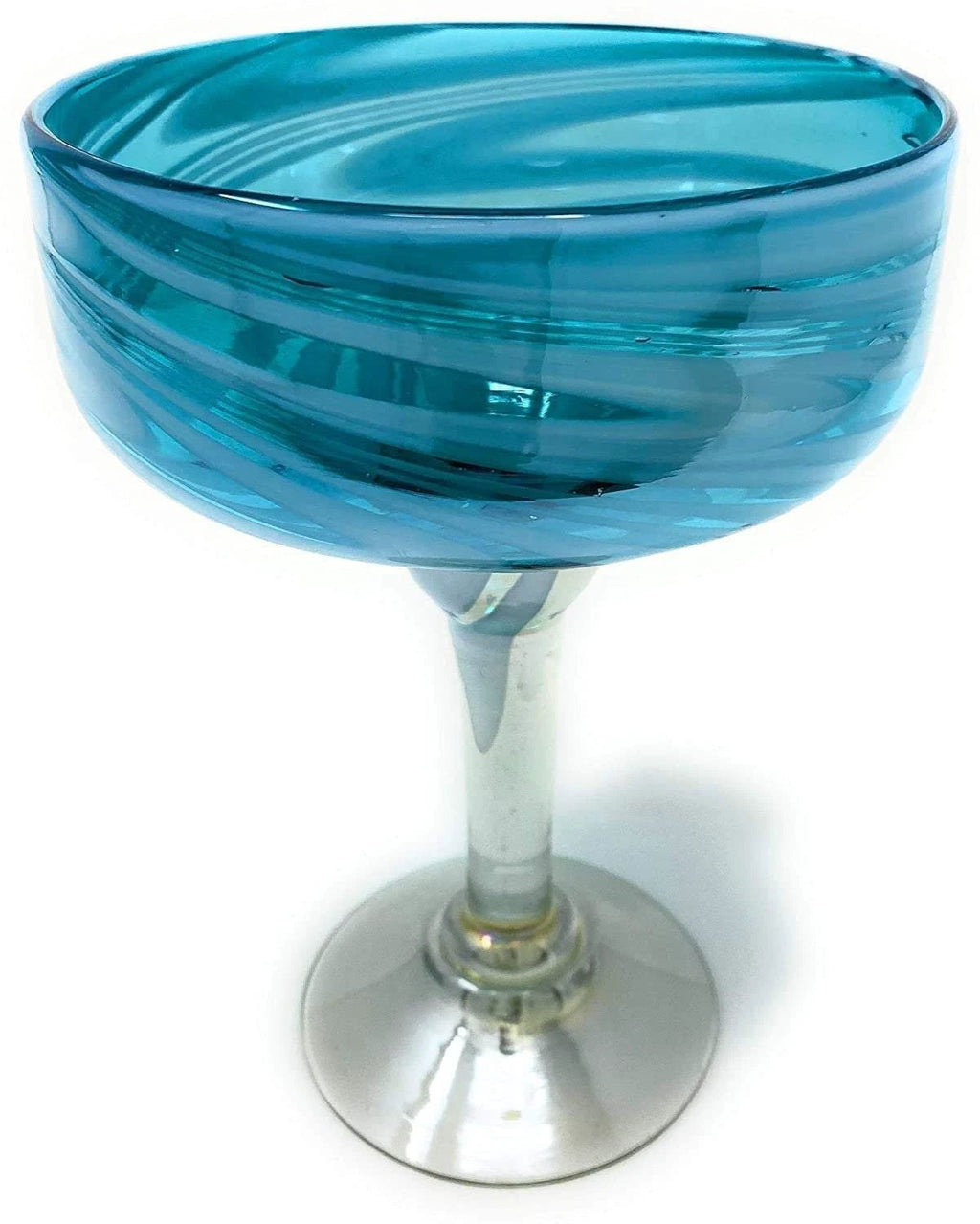 Aqua Swirl Design Margarita Glasses- Set of 4 (16 oz each) by Dos Sueños