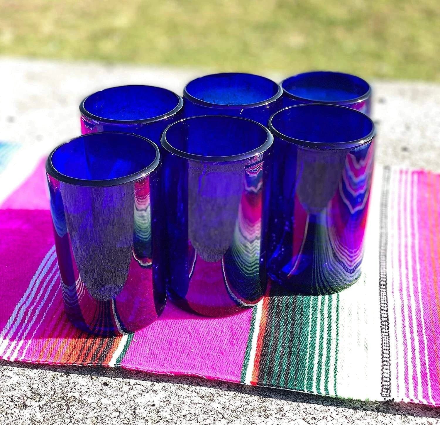 Pure Cobalt Water Glasses - Set of 6 (14 oz each) by Dos Sueños