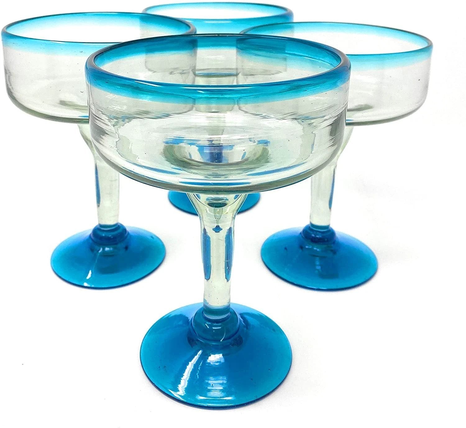 Aqua Rim Margarita Glasses - Set of 4 (16 oz each) by Dos Sueños
