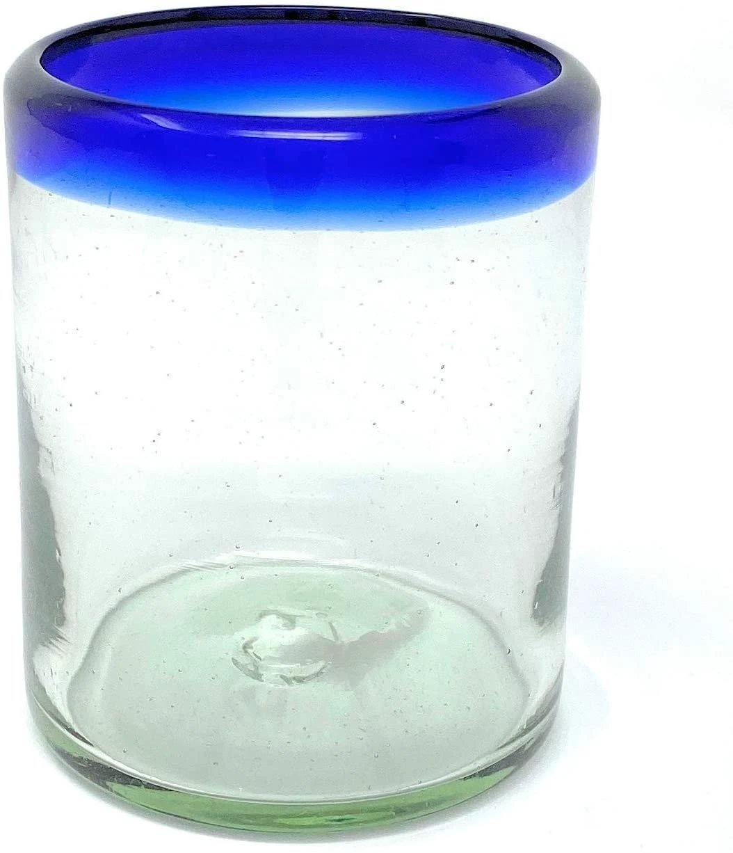 Cobalt Blue Rim Tumbler Glasses - Set of 6 (10 oz each) by Dos Sueños