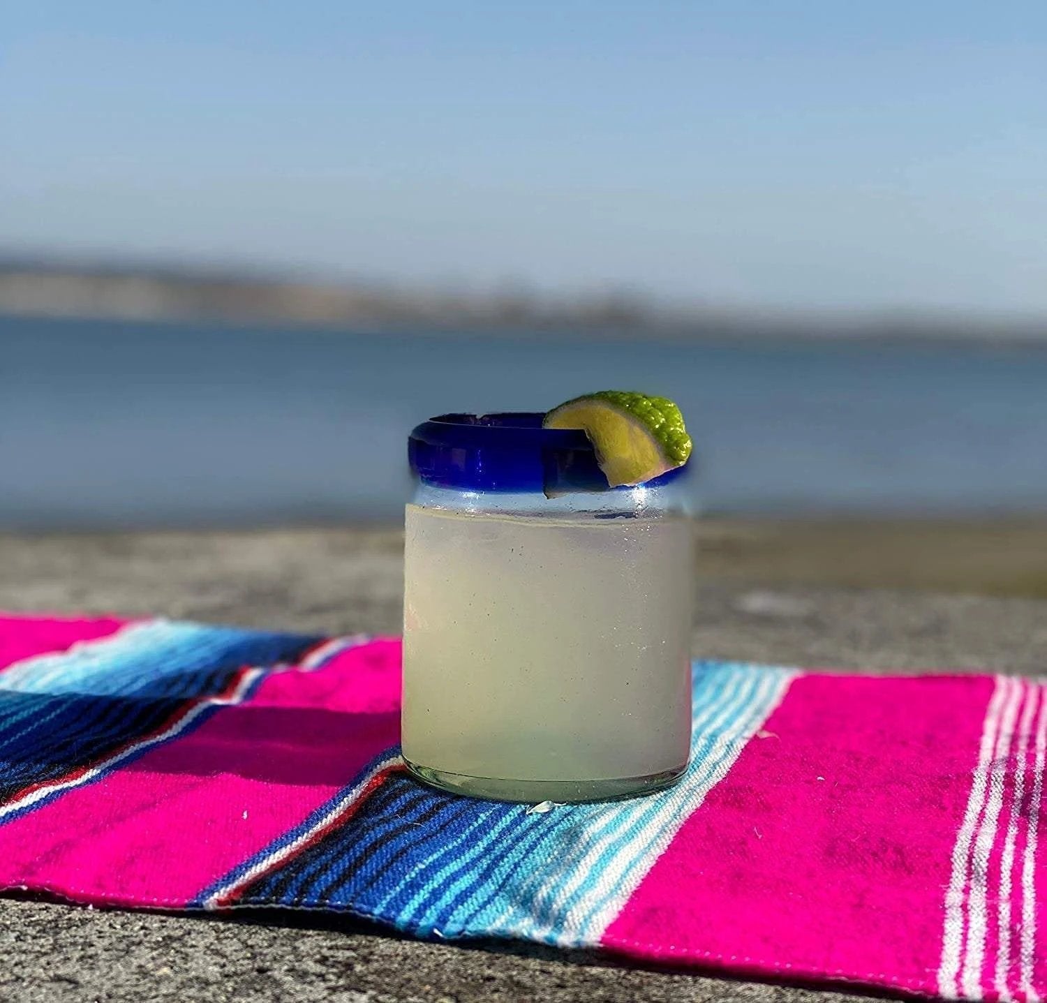 Cobalt Blue Rim Tumbler Glasses - Set of 6 (10 oz each) by Dos Sueños