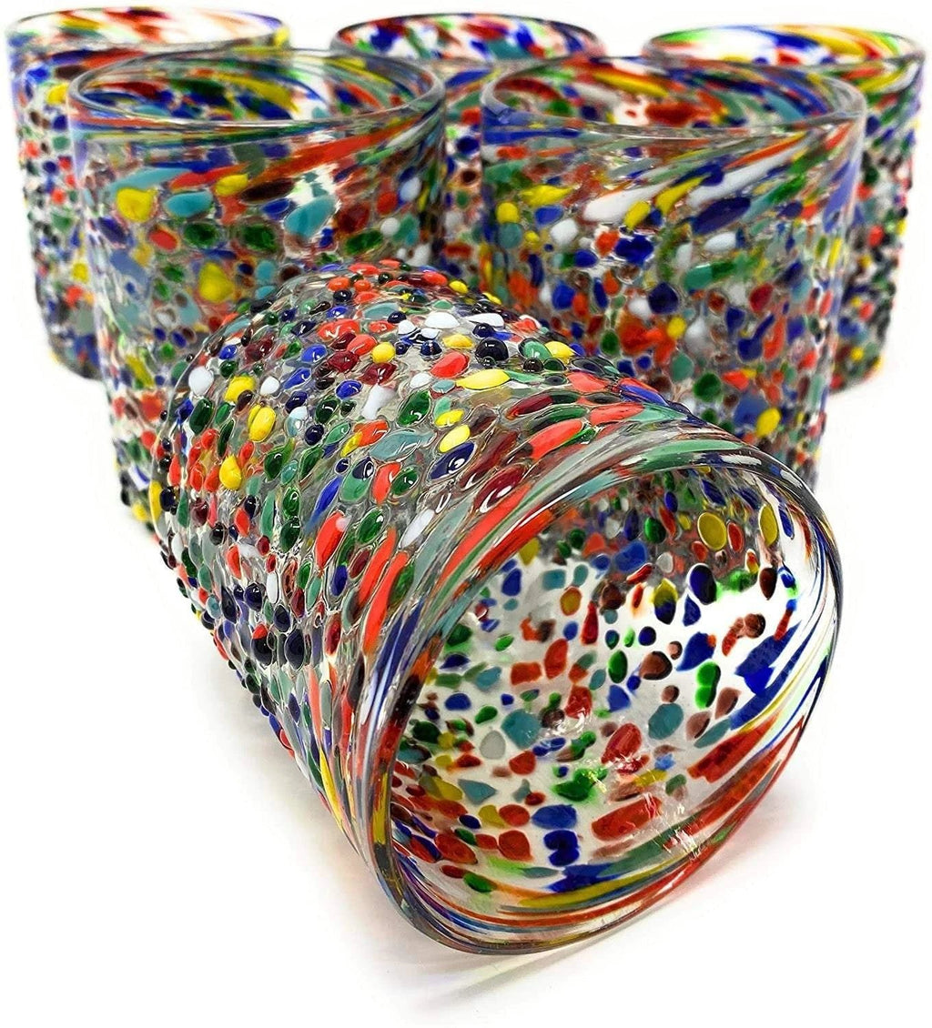 Confetti Rock Tumbler Glasses - Set of 6 (10 oz each) by Dos Sueños