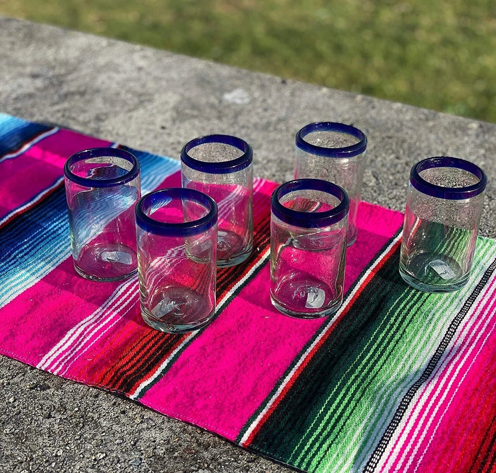 Cobalt Blue Rim Juice Glasses - Set of 6 (8 oz each) by Dos Sueños