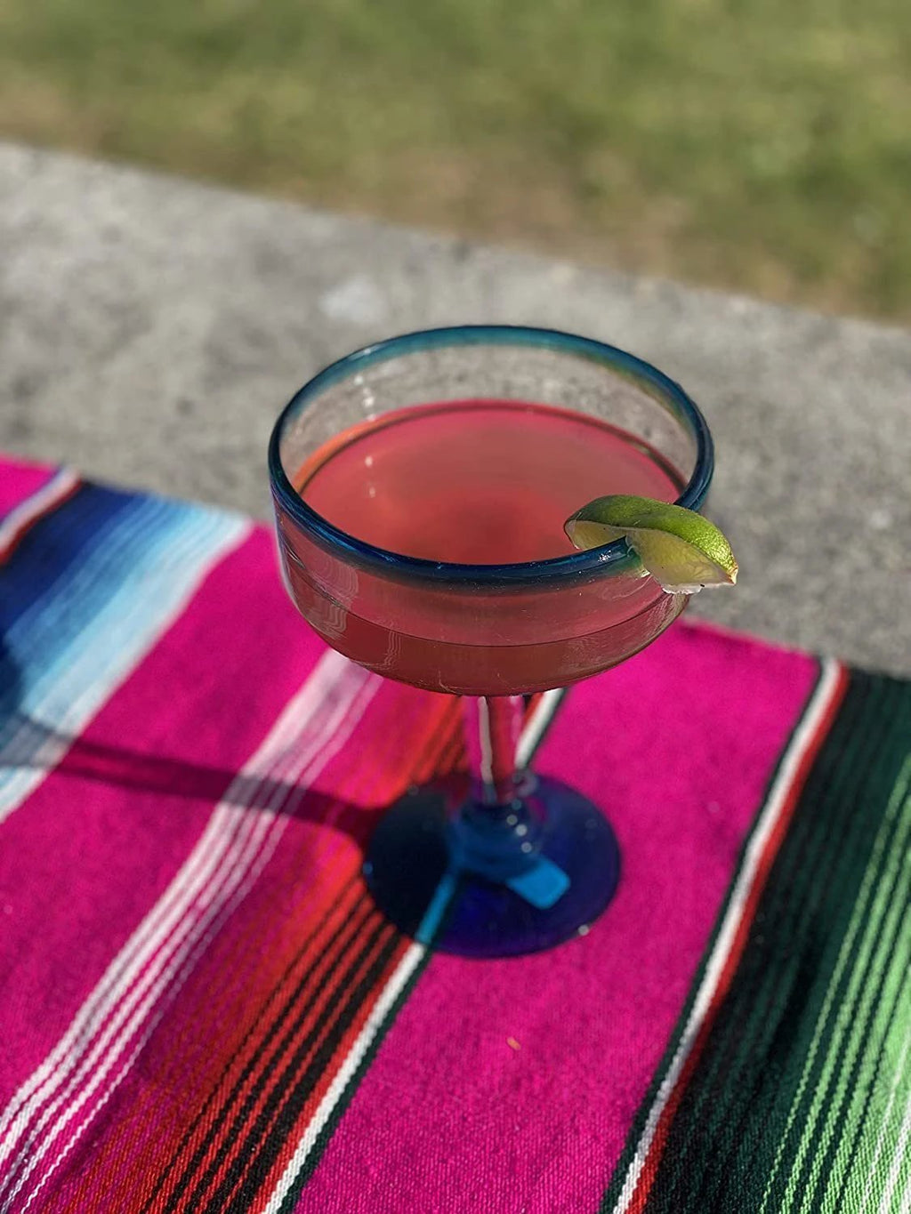 Aqua Rim Margarita Glasses - Set of 4 (16 oz each) by Dos Sueños