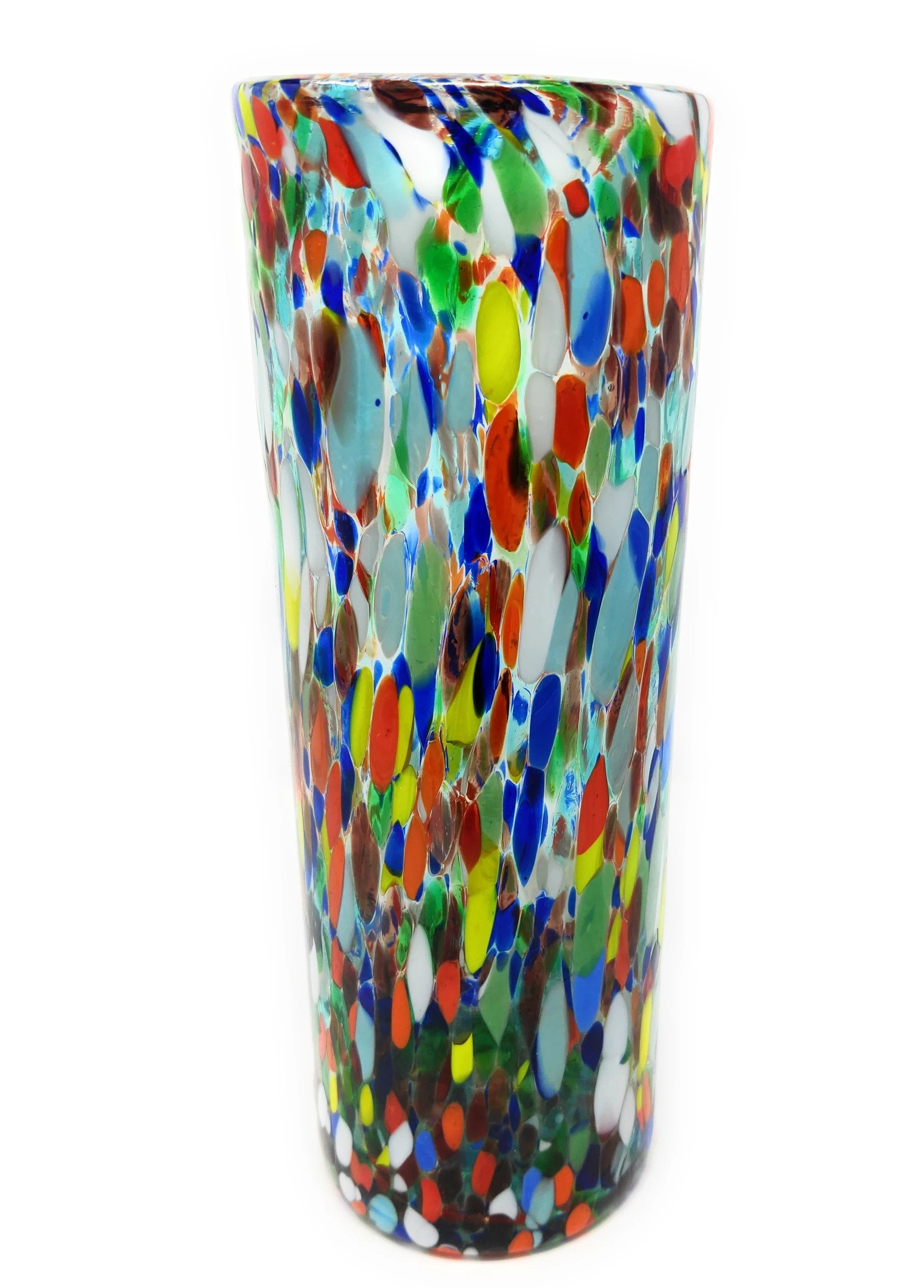 Mexican Hand Blown Glass Vase (11.5" x 4") – Confetti Carmen Colorful Flower Vase by Dos Sueños