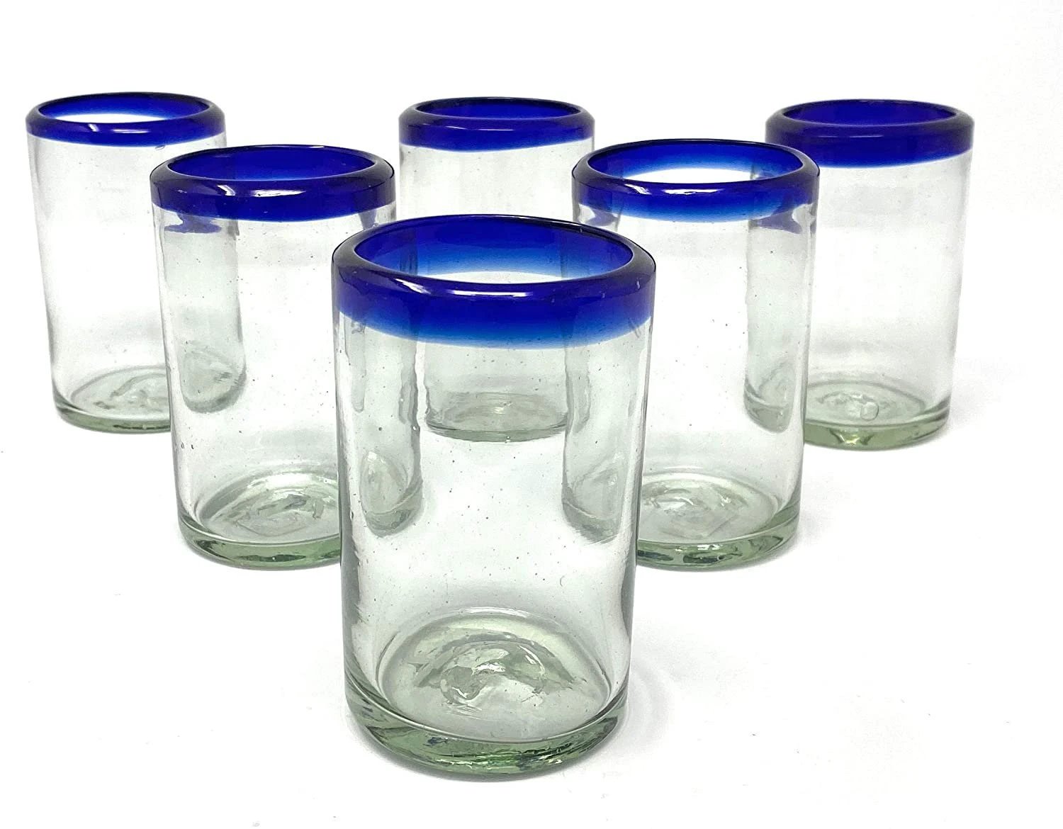 Cobalt Blue Rim Juice Glasses - Set of 6 (8 oz each) by Dos Sueños