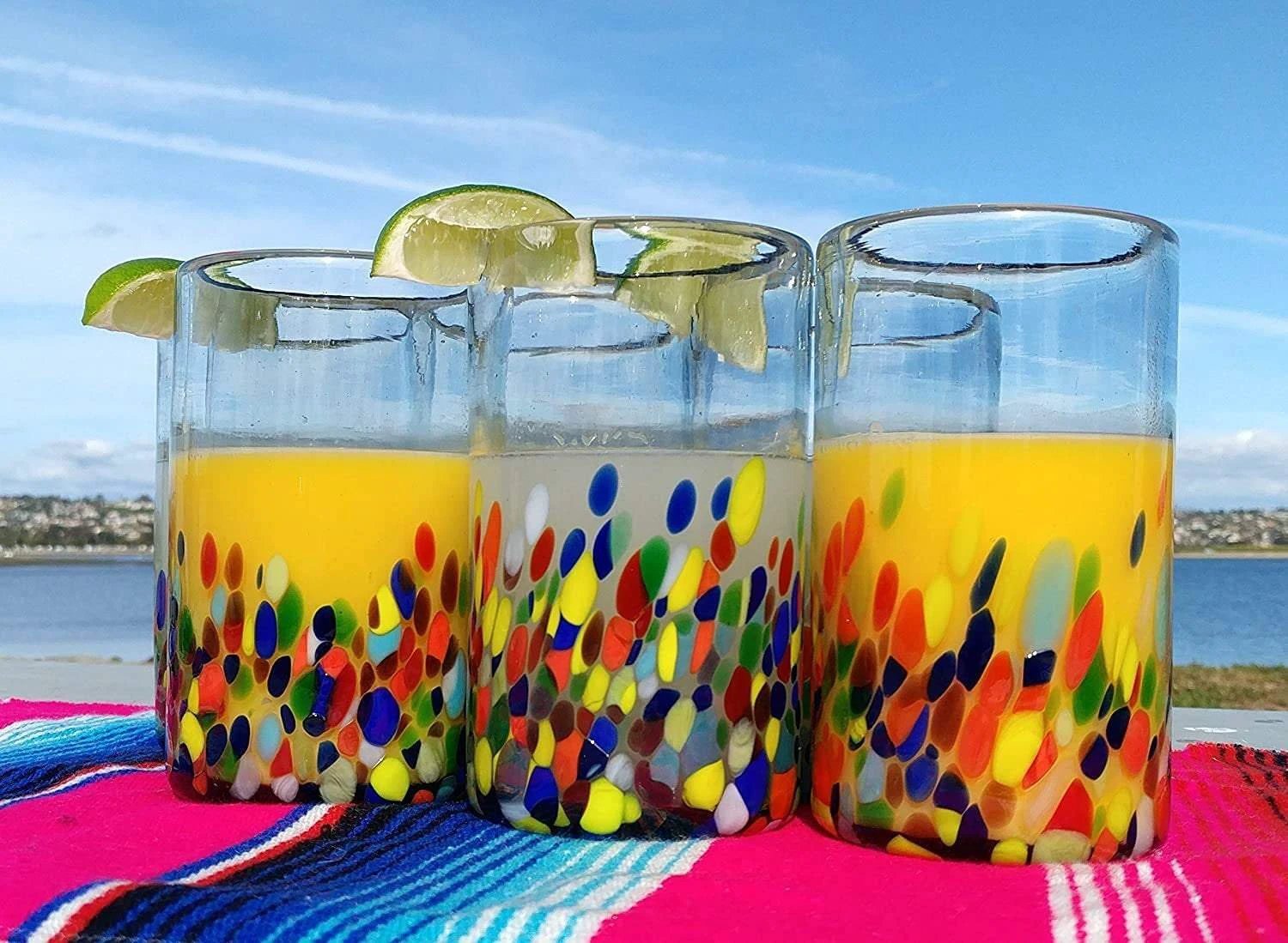 Confetti Carmen Design Drinking Glasses - Set of 6 (14 oz each) by Dos Sueños