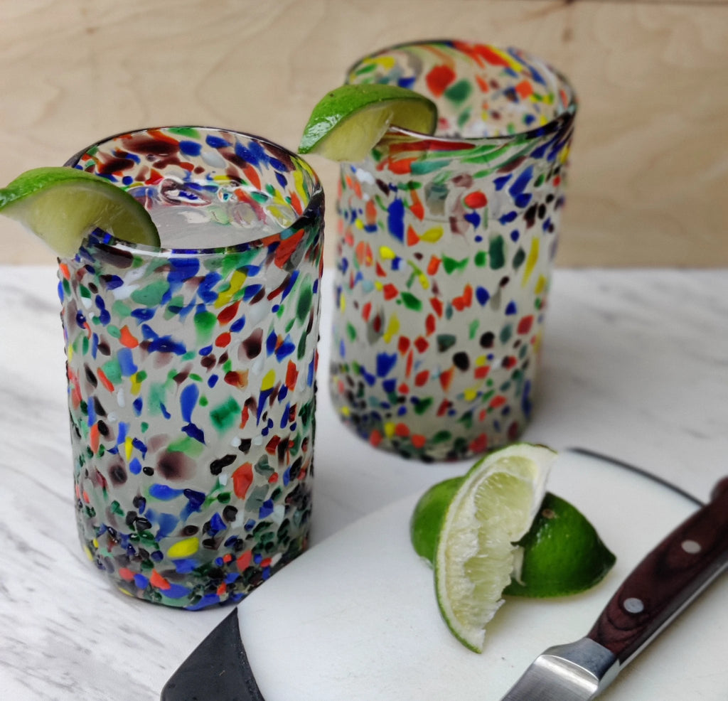 Confetti Rock Design Drinking Glasses - Set of 6 (14 oz each) by Dos Sueños