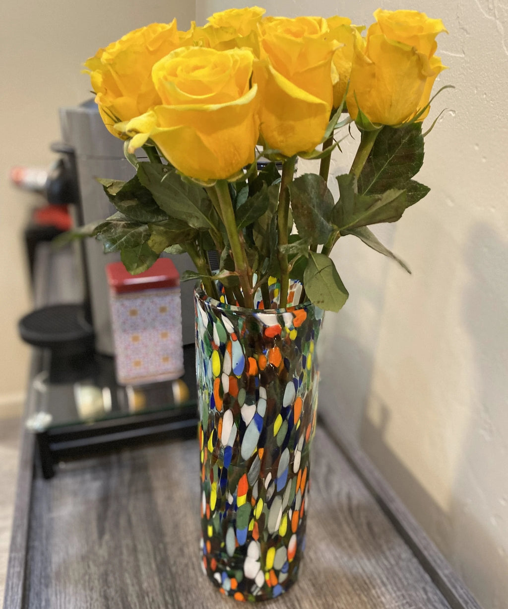Mexican Hand Blown Glass Vase (11.5" x 4") – Confetti Carmen Colorful Flower Vase by Dos Sueños