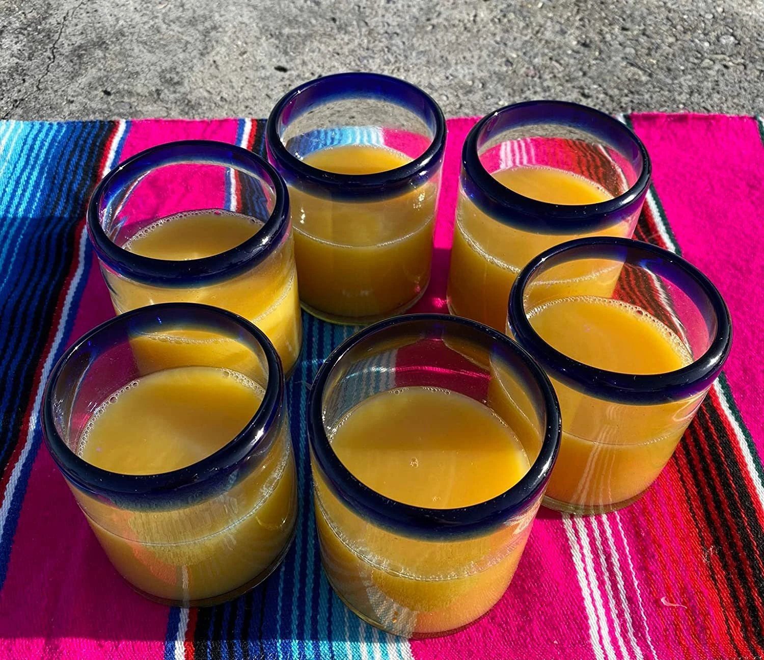 Cobalt Blue Rim Tumbler Glasses - Set of 6 (10 oz each) by Dos Sueños