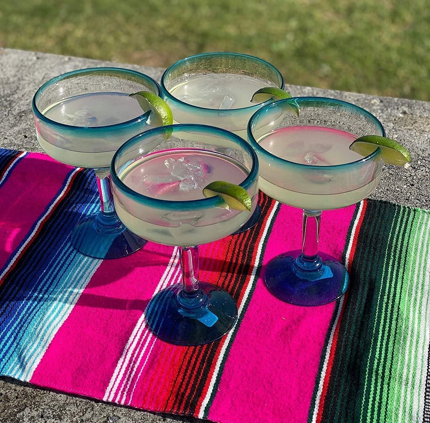 Aqua Rim Margarita Glasses - Set of 4 (16 oz each) by Dos Sueños