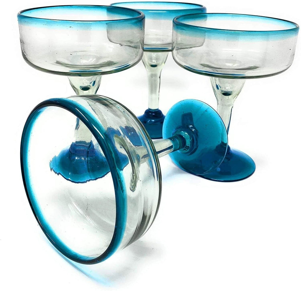 Aqua Rim Margarita Glasses - Set of 4 (16 oz each) by Dos Sueños