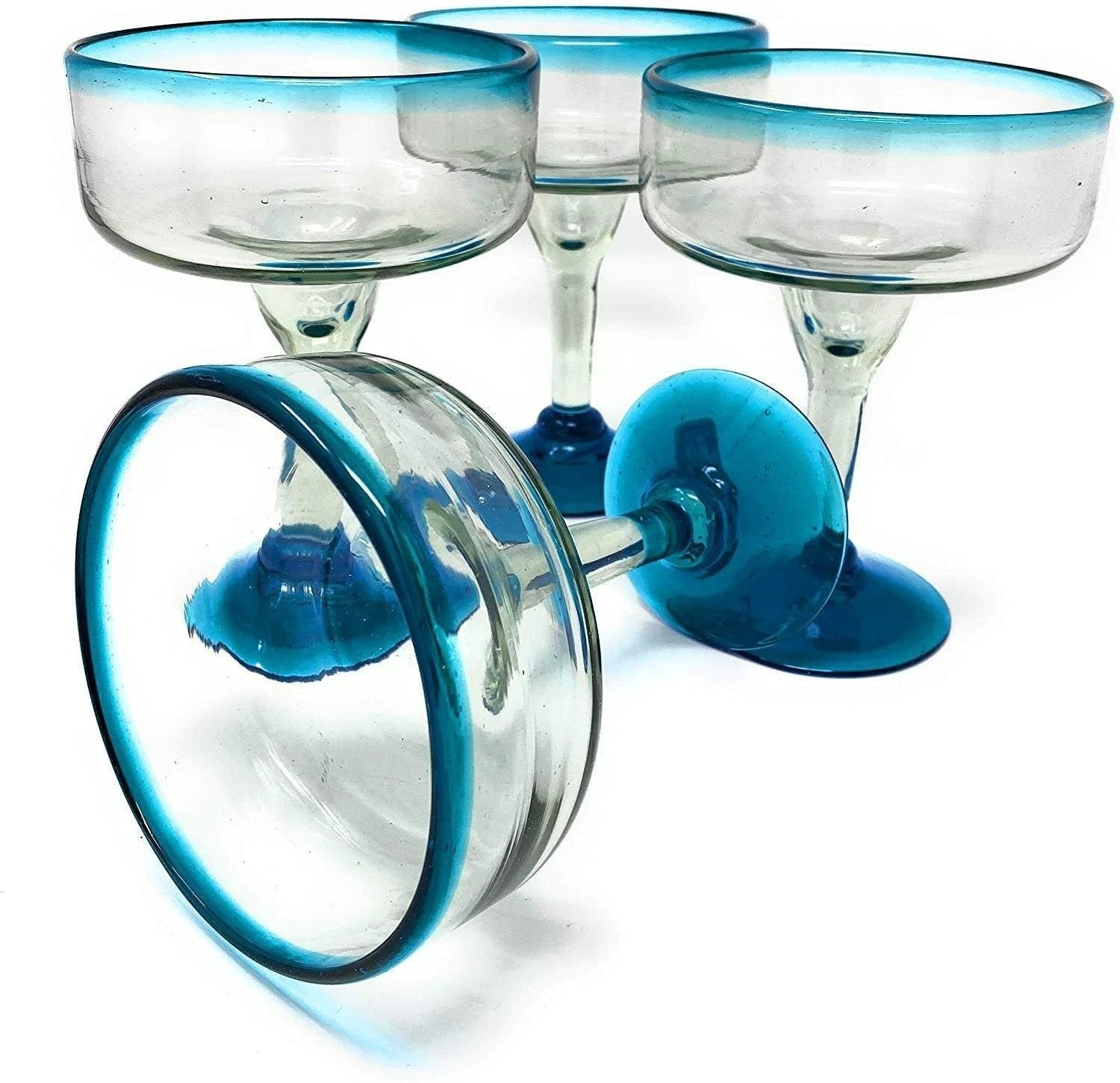 Aqua Rim Margarita Glasses - Set of 4 (16 oz each) by Dos Sueños
