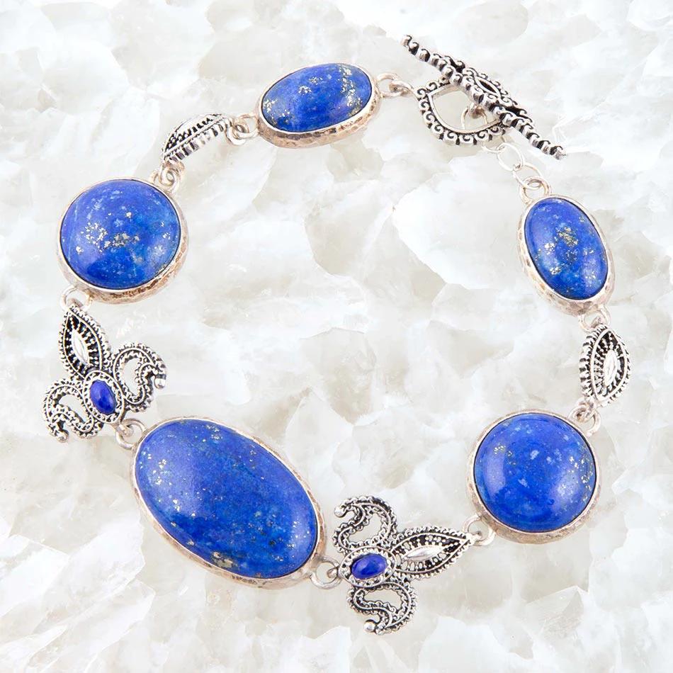 Mehndi Blue Lapis and Sterling Silver Link Bracelet by Barse Jewelry