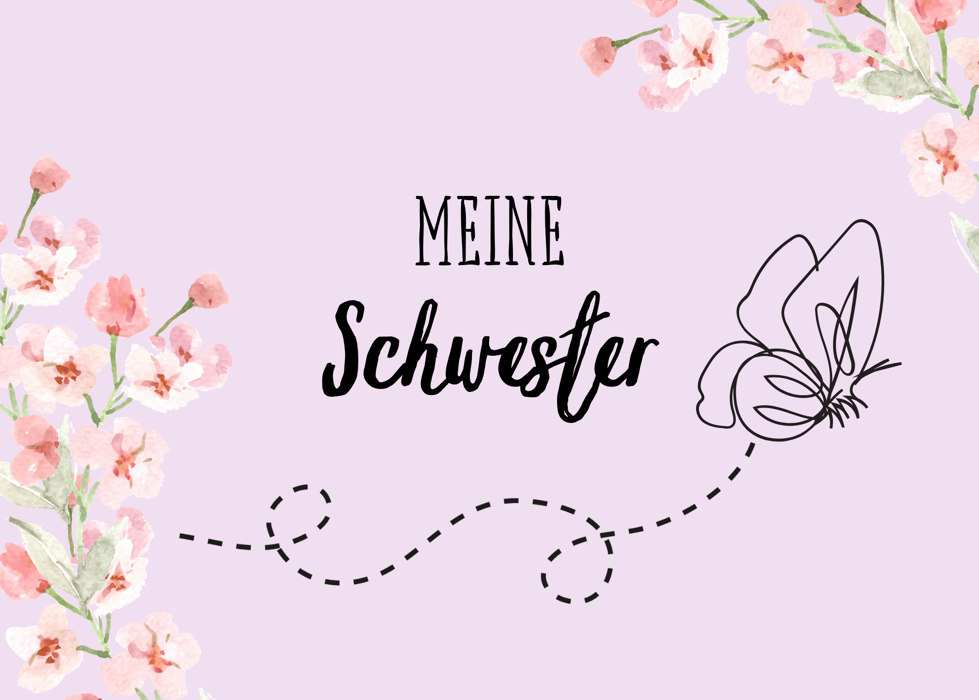 Meine Schwester German sister Greeting card, pink floral butterfly card for German family, blank with envelope Greeting Card La Vie Bien Meine Schwester German sister Greeting card, pink floral butterfly card for German family, blank with envelope