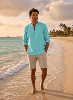 Men's 100% Linen Half-Zip Pullover Shirt button-down-shirts La Vie Bien Men's 100% Linen Half-Zip Pullover Shirt