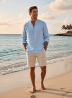 Men's 100% Linen Half-Zip Pullover Shirt button-down-shirts La Vie Bien Men's 100% Linen Half-Zip Pullover Shirt