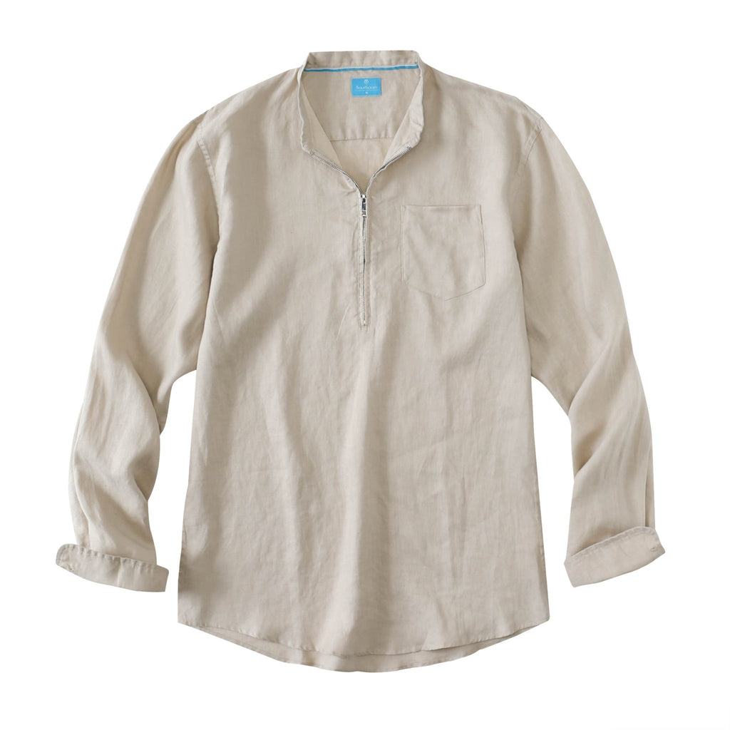 Men's 100% Linen Half-Zip Pullover Shirt button-down-shirts La Vie Bien Men's 100% Linen Half-Zip Pullover Shirt