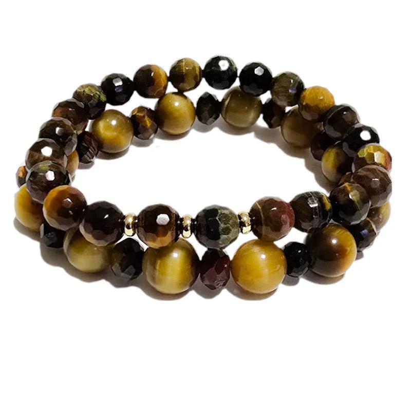 Men's 2pc. Faceted Round Tiger Eye Bracelet set by L.Signature Collection by L.Styles