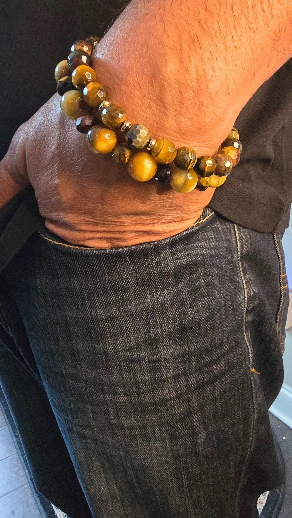 Men's 2pc. Faceted Round Tiger Eye Bracelet set