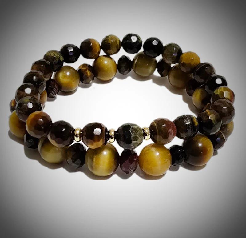 Men's 2pc. Faceted Round Tiger Eye Bracelet set