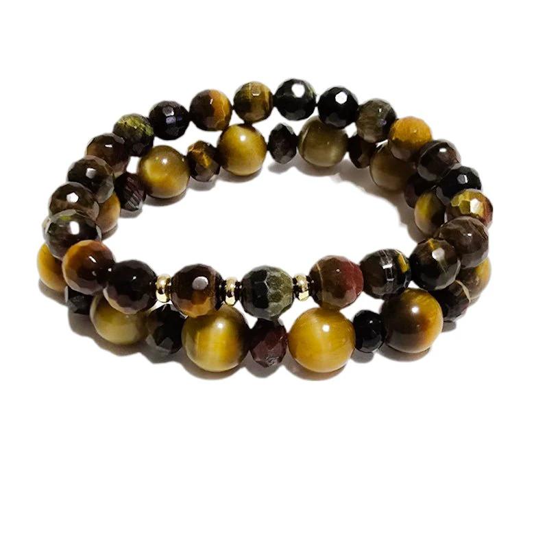 Men's 2pc. Faceted Round Tiger Eye Bracelet set