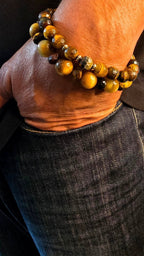 Men's 2pc. Faceted Round Tiger Eye Bracelet set