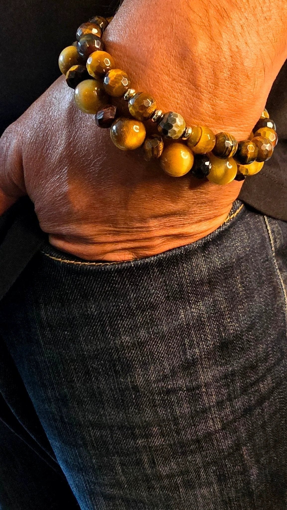 Men's 2pc. Faceted Round Tiger Eye Bracelet set