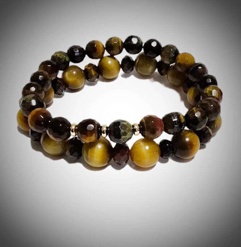 Men's 2pc. Faceted Round Tiger Eye Bracelet set
