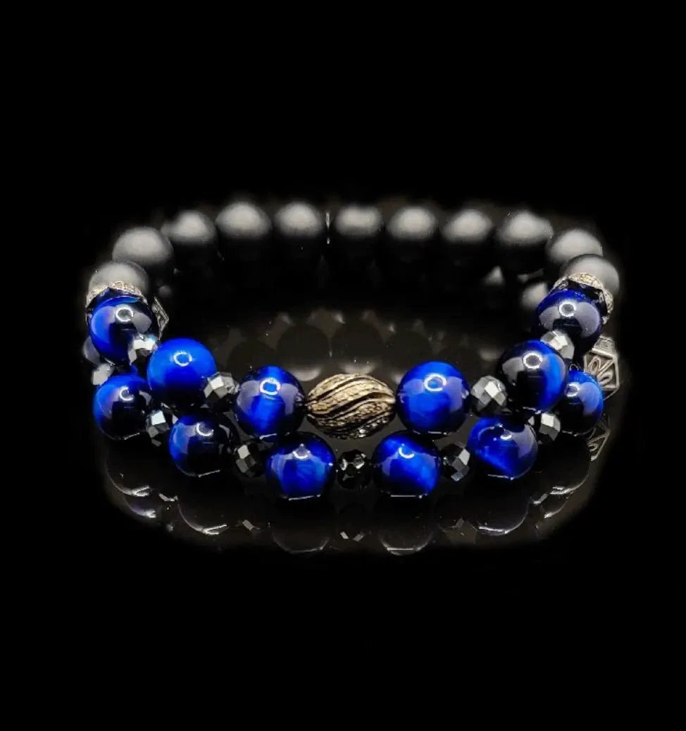 Men's Blue Tiger Eye and Black Diamonds bracelet set by L.Signature Collection by L.Styles
