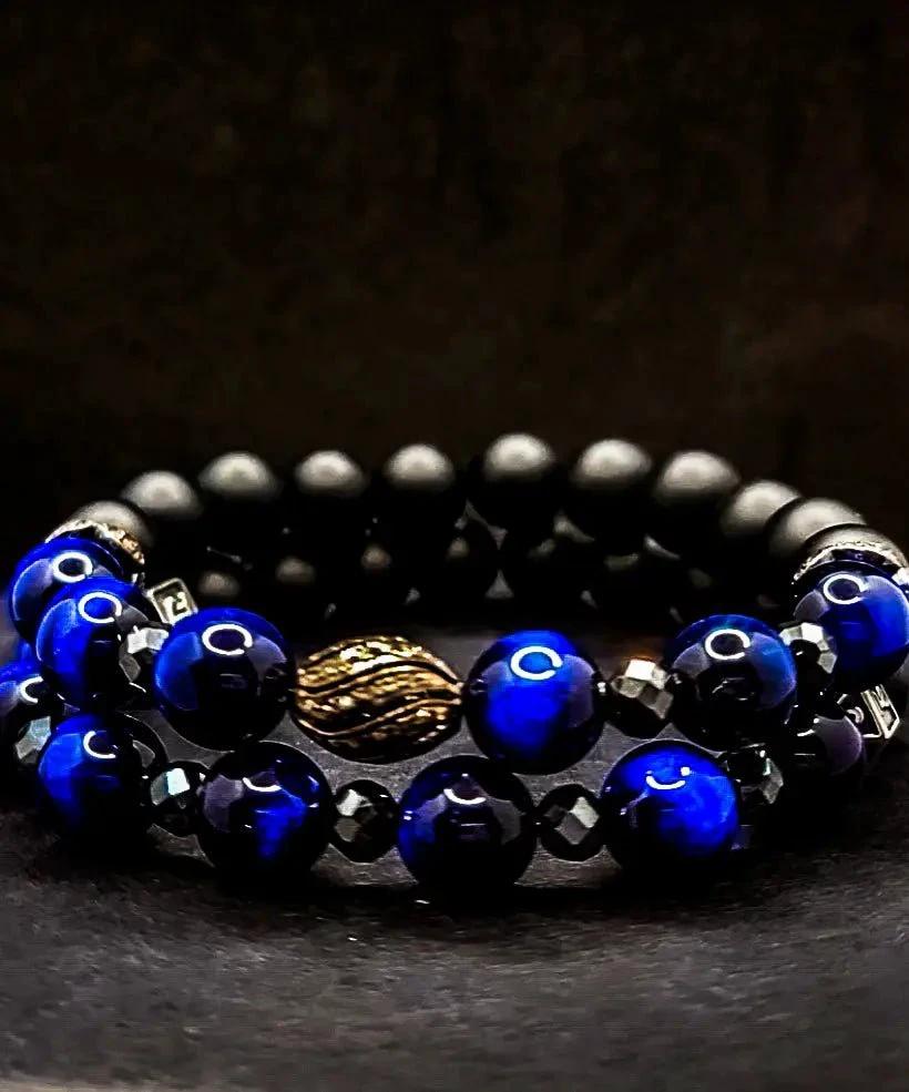 Men's Blue Tiger Eye and Black Diamonds bracelet set by L.Signature Collection by L.Styles