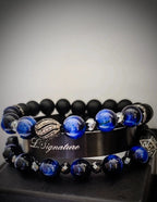 Men's Blue Tiger Eye and Black Diamonds bracelet set