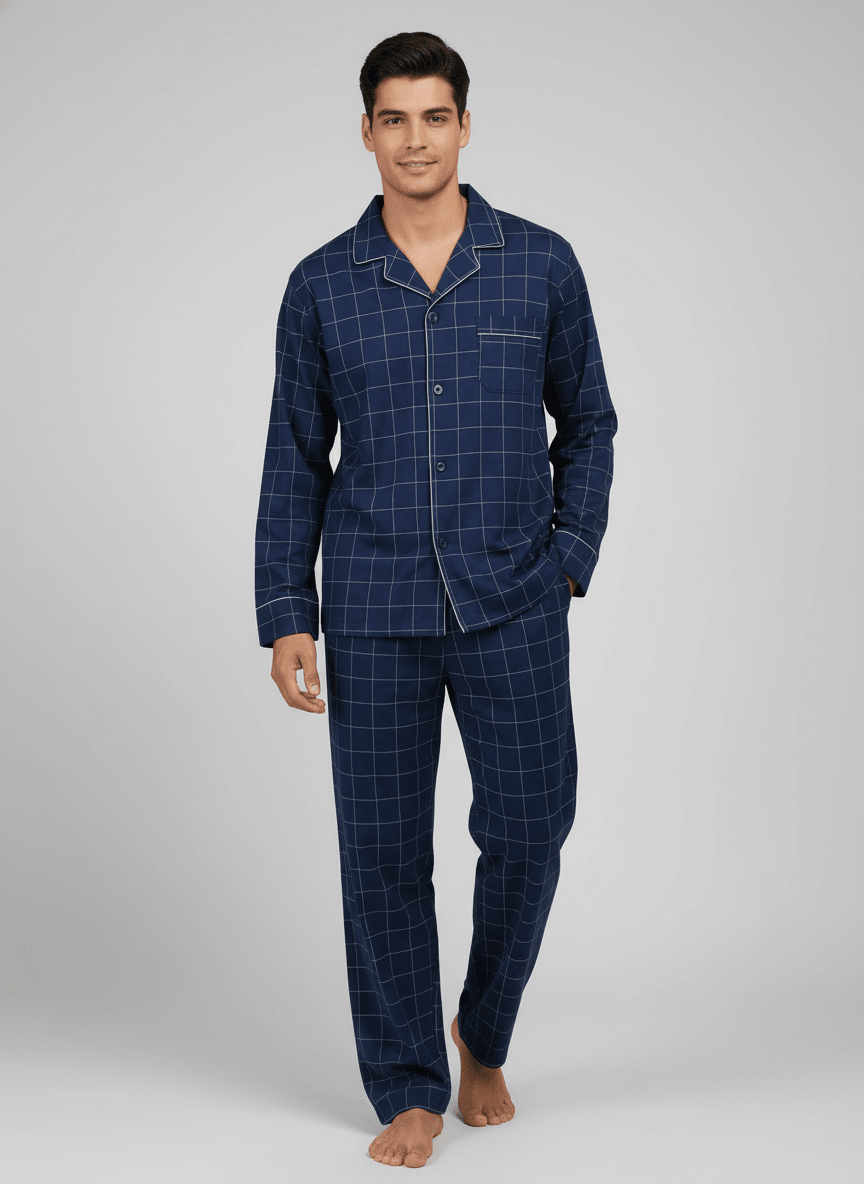 Mens Cotton Woven Double Layer Soft Pajama Sleepwear Set pajama-sets La Vie Bien Mens Cotton Woven Double Layer Soft Pajama Sleepwear Set