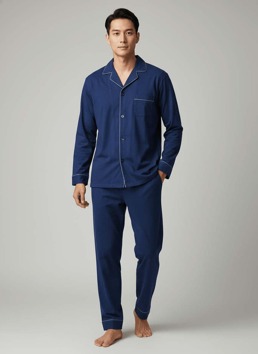 Mens Cotton Woven Double Layer Soft Pajama Sleepwear Set pajama-sets La Vie Bien Mens Cotton Woven Double Layer Soft Pajama Sleepwear Set