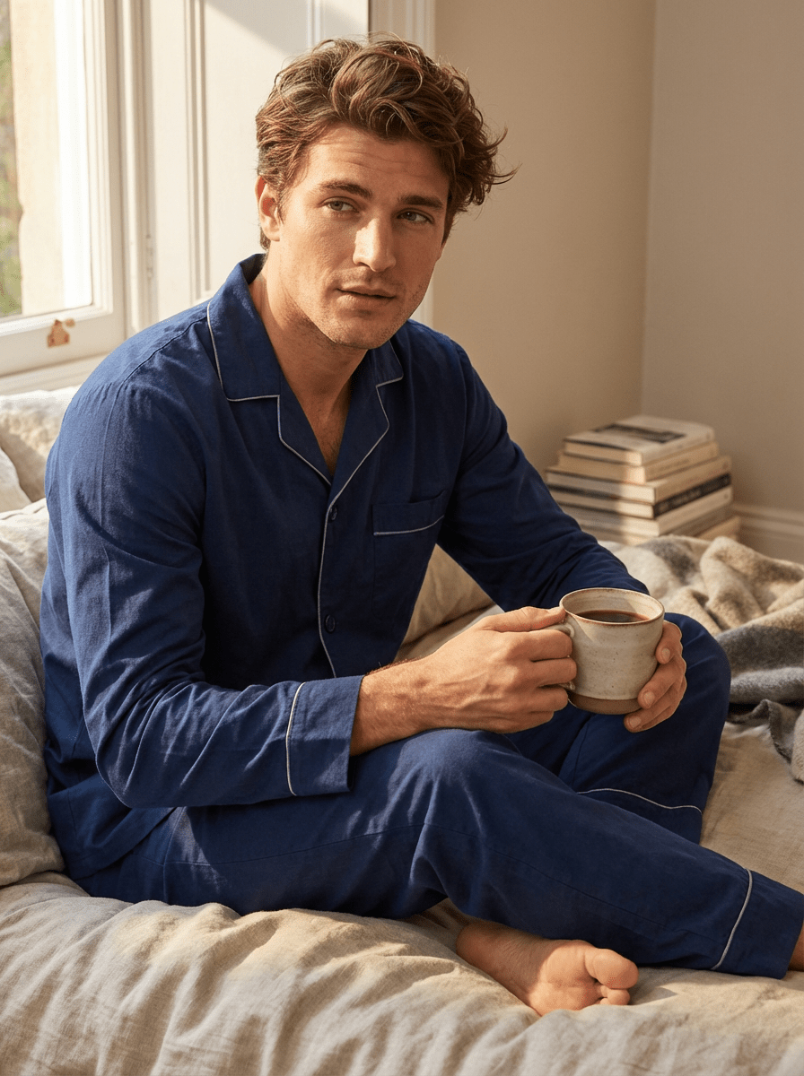 Mens Cotton Woven Double Layer Soft Pajama Sleepwear Set pajama-sets La Vie Bien Mens Cotton Woven Double Layer Soft Pajama Sleepwear Set