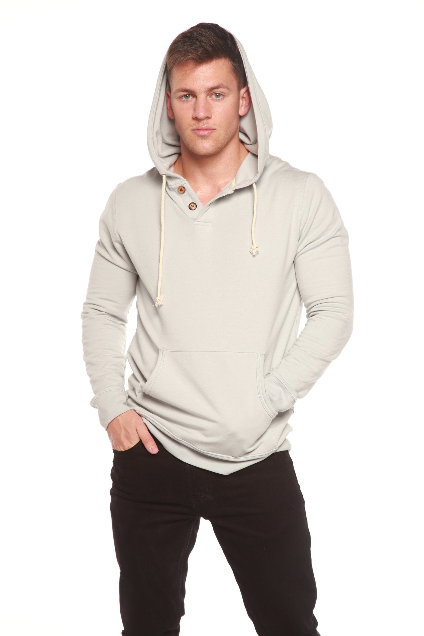 Men's Henley Style Bamboo Viscose Fleece Hoodie mens hoodie La Vie Bien Men's Henley Style Bamboo Viscose Fleece Hoodie