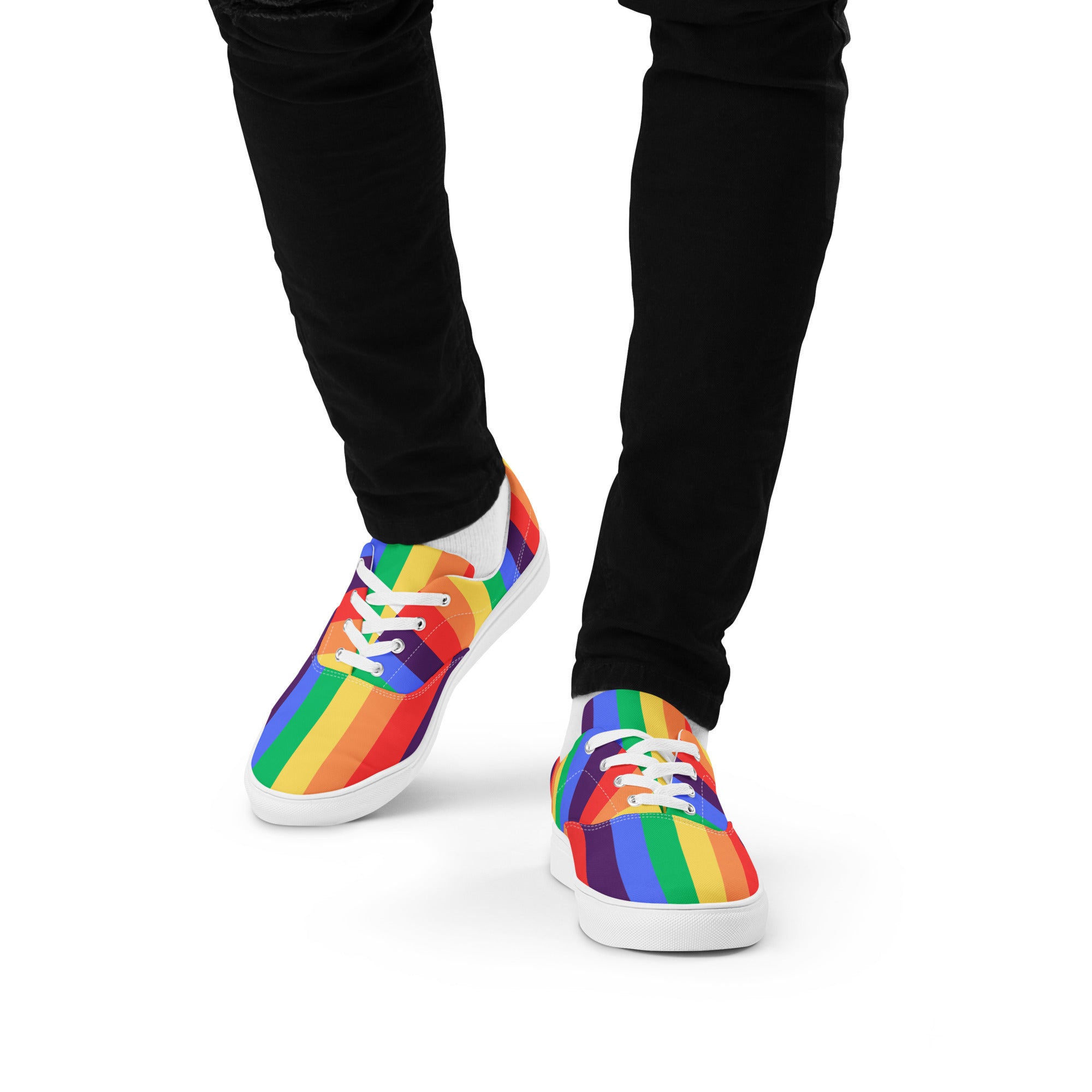 Men’s rainbow stripes lace-up canvas shoes