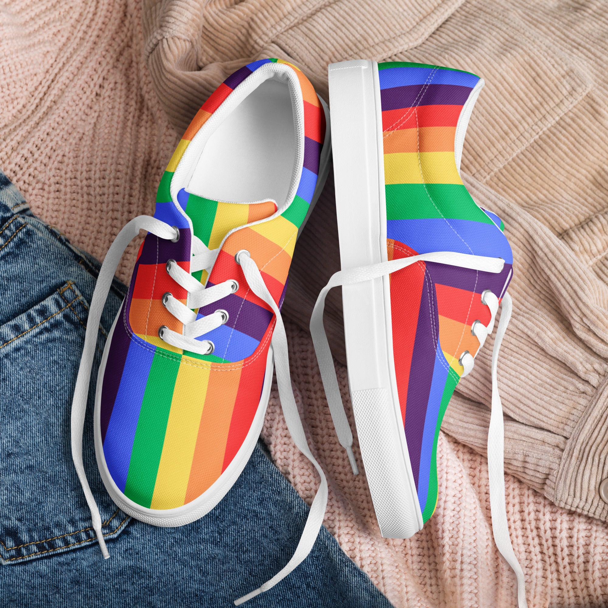 Men’s rainbow stripes lace-up canvas shoes