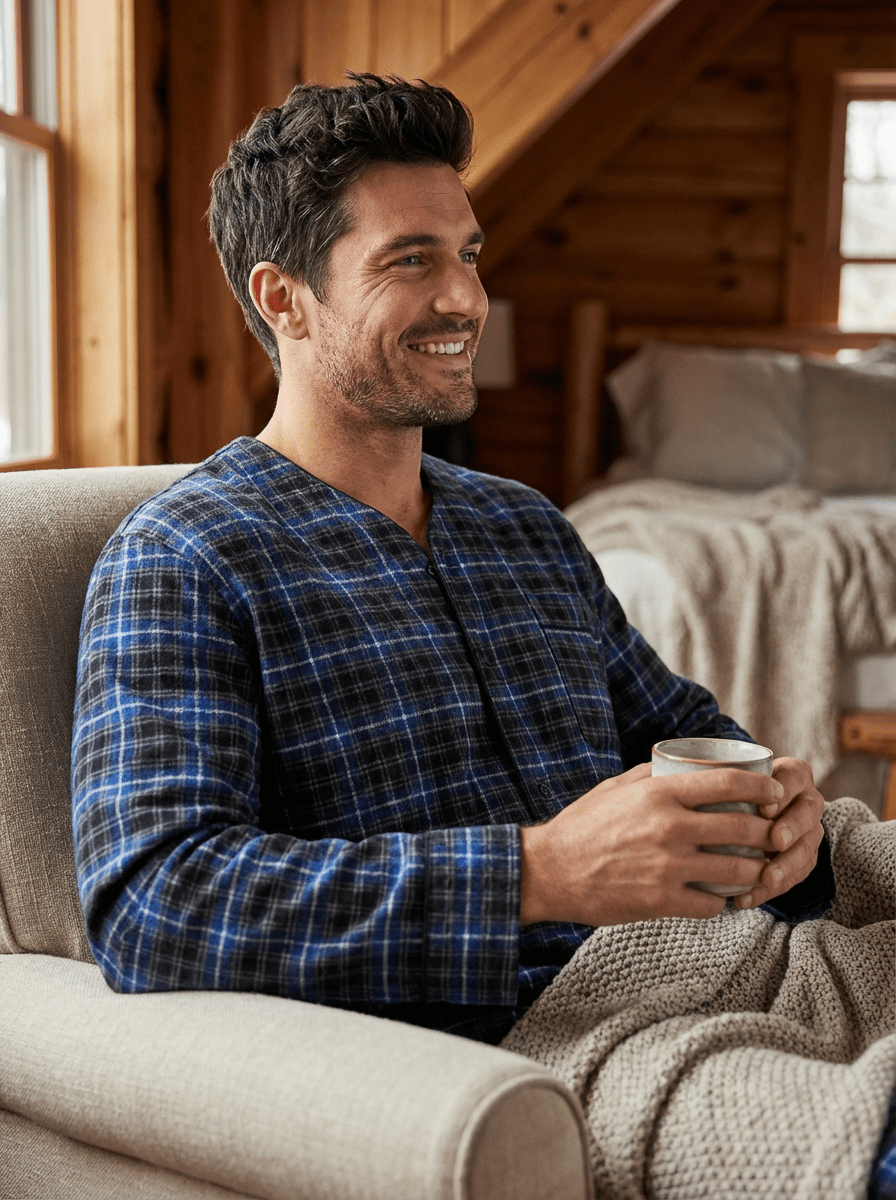 Mens Nightshirt - 100% Cotton Flannel Mens Nightshirts for Sleeping pajama-tops La Vie Bien Mens Nightshirt - 100% Cotton Flannel Mens Nightshirts for Sleeping