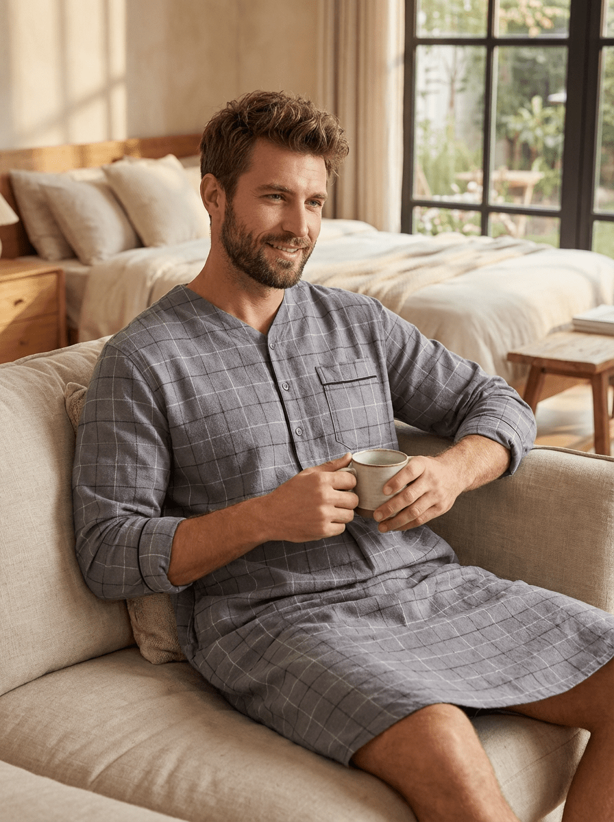 Mens Nightshirt - 100% Cotton Flannel Mens Nightshirts for Sleeping pajama-tops La Vie Bien Mens Nightshirt - 100% Cotton Flannel Mens Nightshirts for Sleeping