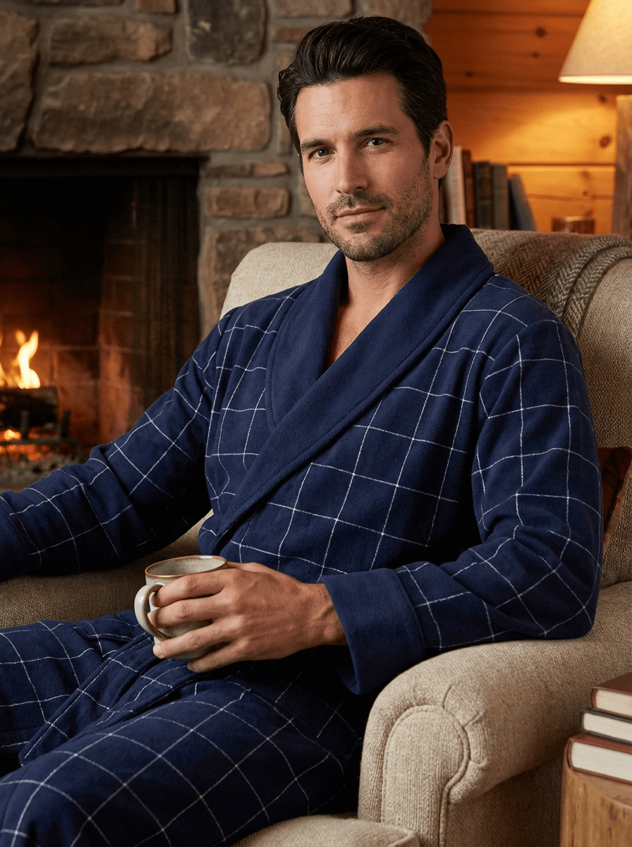 Men's Premium 100% Cotton Flannel Fleece Lined Robe bathrobes La Vie Bien Men's Premium 100% Cotton Flannel Fleece Lined Robe