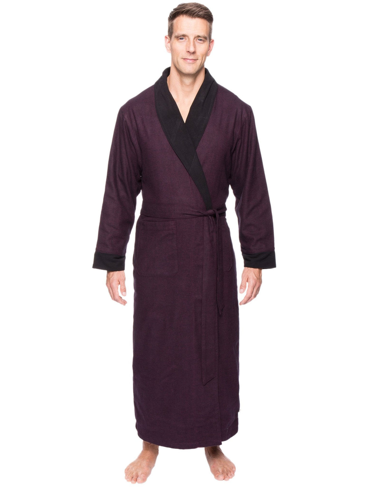 Men's Premium 100% Cotton Flannel Fleece Lined Robe bathrobes La Vie Bien Men's Premium 100% Cotton Flannel Fleece Lined Robe