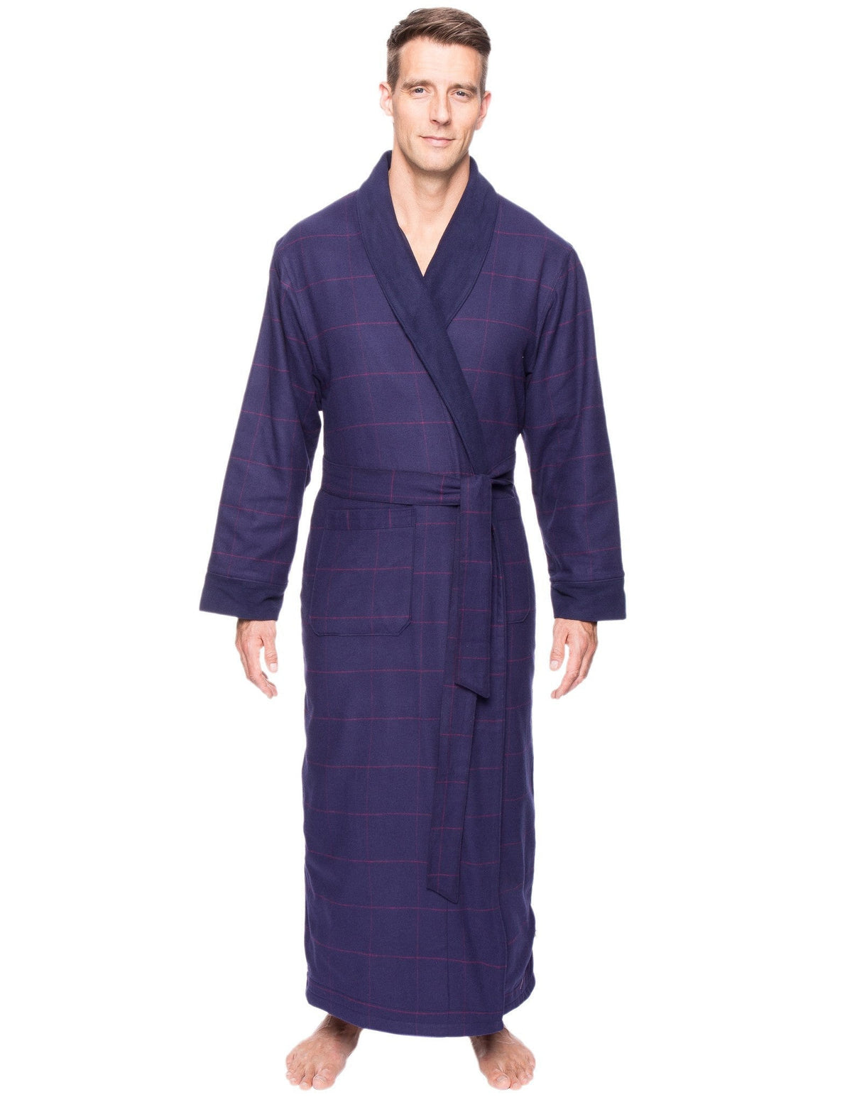 Men's Premium 100% Cotton Flannel Fleece Lined Robe bathrobes La Vie Bien Men's Premium 100% Cotton Flannel Fleece Lined Robe